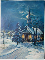 vintage calendar art with cottages, cabins, etc. circa 1930s-1940s
